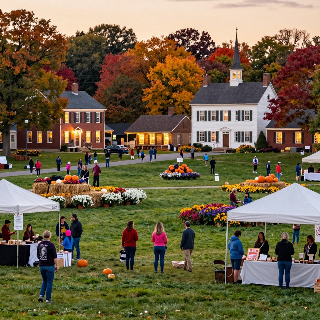 A scenic view capturing the essence of seasonal hidden treasures in New Jersey. In the foreground, a charming small-town festival with families and friends enjoying local foods and crafts, dressed in casual, colorful clothing. In the middle ground, lush green parks with blooming flowers and vibrant fall foliage, showcasing various seasonal activities like hayrides and pumpkin picking. The background features a quaint historic town square with colonial-style buildings, illuminated by soft, warm lighting of a late afternoon sun, creating a cozy atmosphere. A lens with a slight wide-angle perspective to include both detail and context, emphasizing the inviting spirit of community and celebration in New Jersey’s hidden gems. A scenic view capturing the essence of seasonal hidden treasures in New Jersey. In the foreground, a charming small-town festival with families and friends enjoying local foods and crafts, dressed in casual, colorful clothing. In the middle ground, lush green parks with blooming flowers and vibrant fall foliage, showcasing various seasonal activities like hayrides and pumpkin picking. The background features a quaint historic town square with colonial-style buildings, illuminated by soft, warm lighting of a late afternoon sun, creating a cozy atmosphere. A lens with a slight wide-angle perspective to include both detail and context, emphasizing the inviting spirit of community and celebration in New Jersey’s hidden gems.
